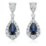 9ct White Gold Pear Cut Natural Sapphire & Round Cut 0.30 Carat tw of Diamonds Earrings
