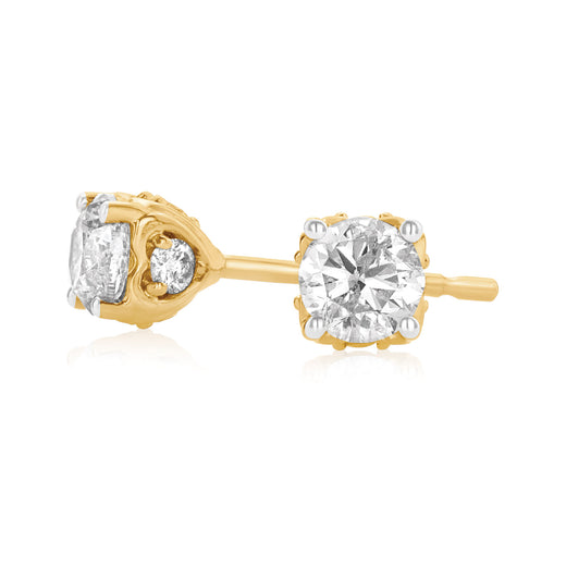 9ct Yellow Gold Round Brilliant Cut with 1 CARAT tw of Diamonds Earrings