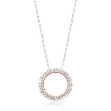 9ct White & Rose Gold Round Brilliant & Baguette Cut 3/4 Carat tw of Diamonds Pendant