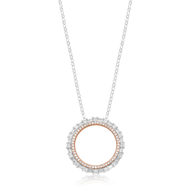 9ct White & Rose Gold Round Brilliant & Baguette Cut 3/4 Carat tw of Diamonds Pendant