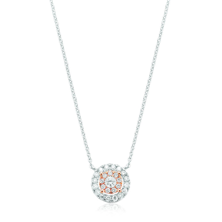 9ct Rose & White Gold Round Brilliant Cut 0.15 carat tw of Diamond Pendant