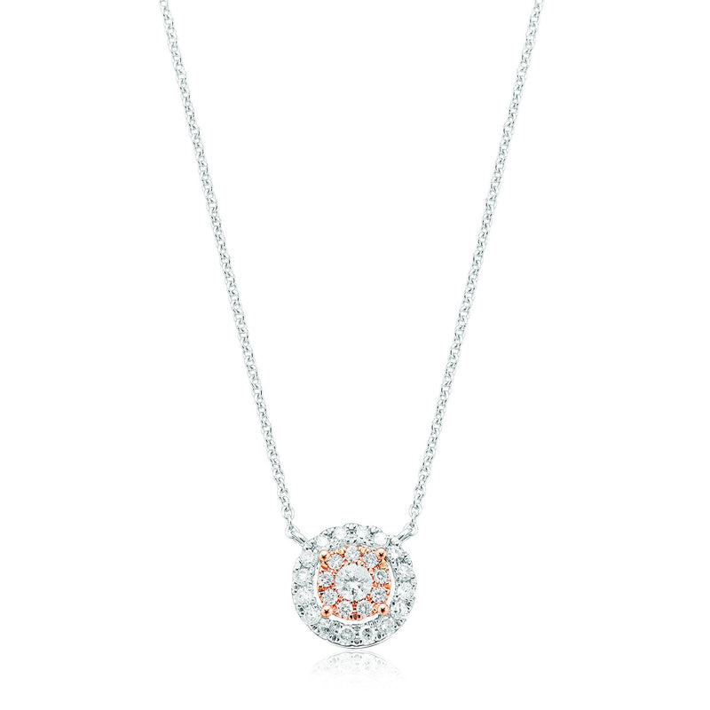 9ct Rose & White Gold Round Brilliant Cut 0.15 carat tw of Diamond Pendant