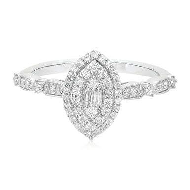 9ct White Gold Baguette & Round Brilliant Cut 0.33 ctw Diamond Dress Ring