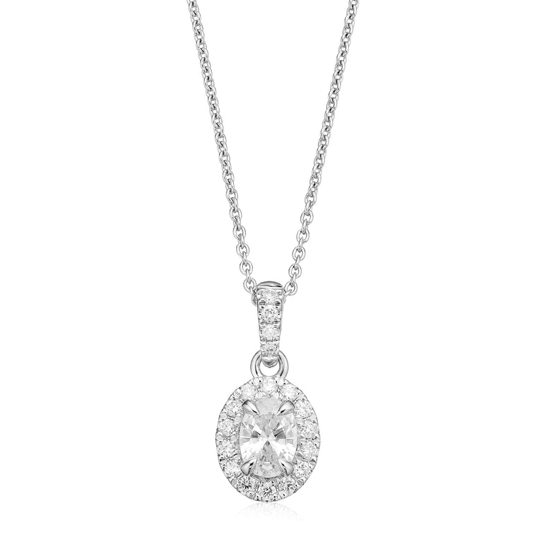 Halo 18ct White Gold Oval & Round Brilliant Cut 0.50 carat tw of Diamonds Pendant