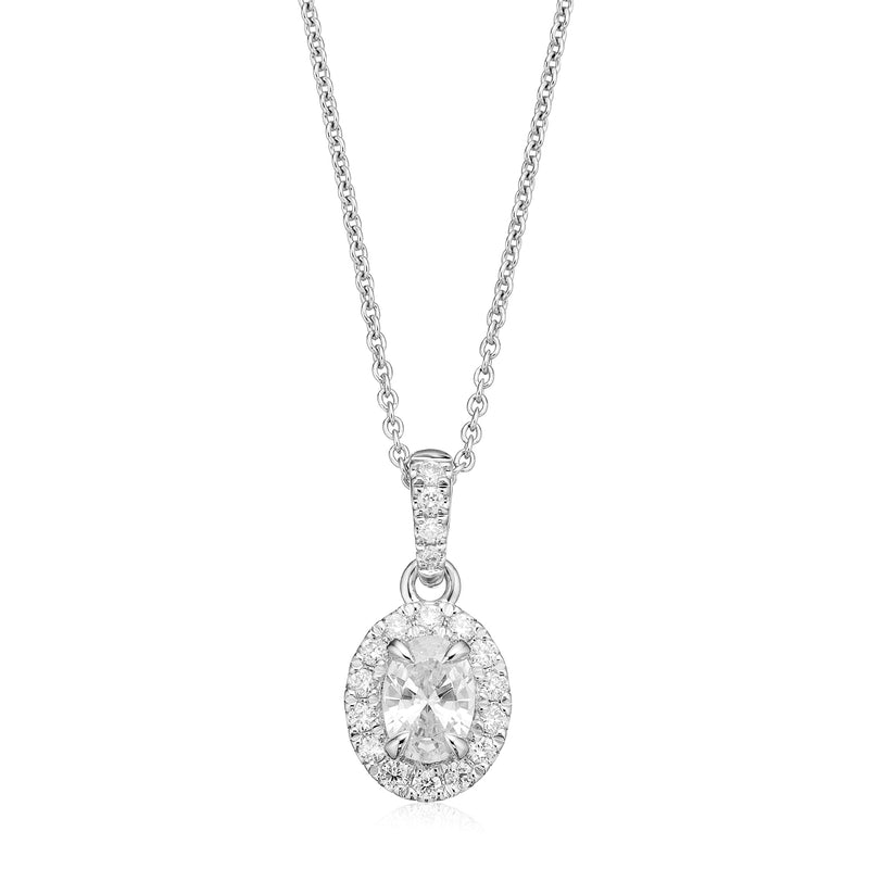 Halo 18ct White Gold Oval & Round Brilliant Cut 0.50 carat tw of Diamonds Pendant