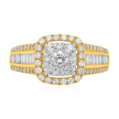 9ct Yellow Gold Baguette & Round Brilliant Cut 1.00 Carat Diamond Dress Ring