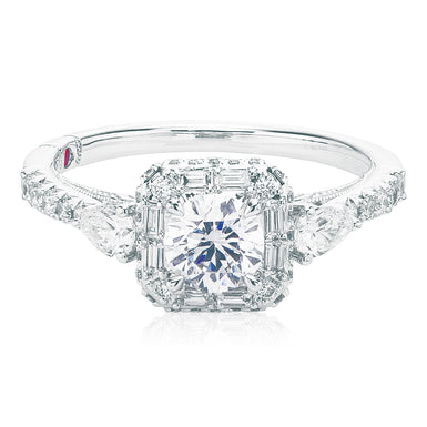 Royale Platinum Round Brilliant, Baguette, & Pear Cut 1 1/2 CARAT tw of Diamonds Ring