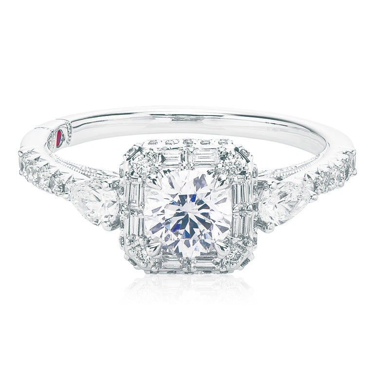 Royale Platinum Round Brilliant, Baguette, & Pear Cut 1 1/2 CARAT tw of Diamonds Ring