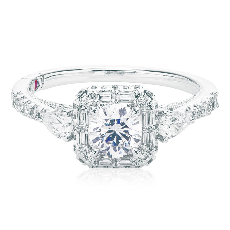 Royale Platinum Round Brilliant, Baguette, & Pear Cut 1 1/2 CARAT tw of Diamonds Ring