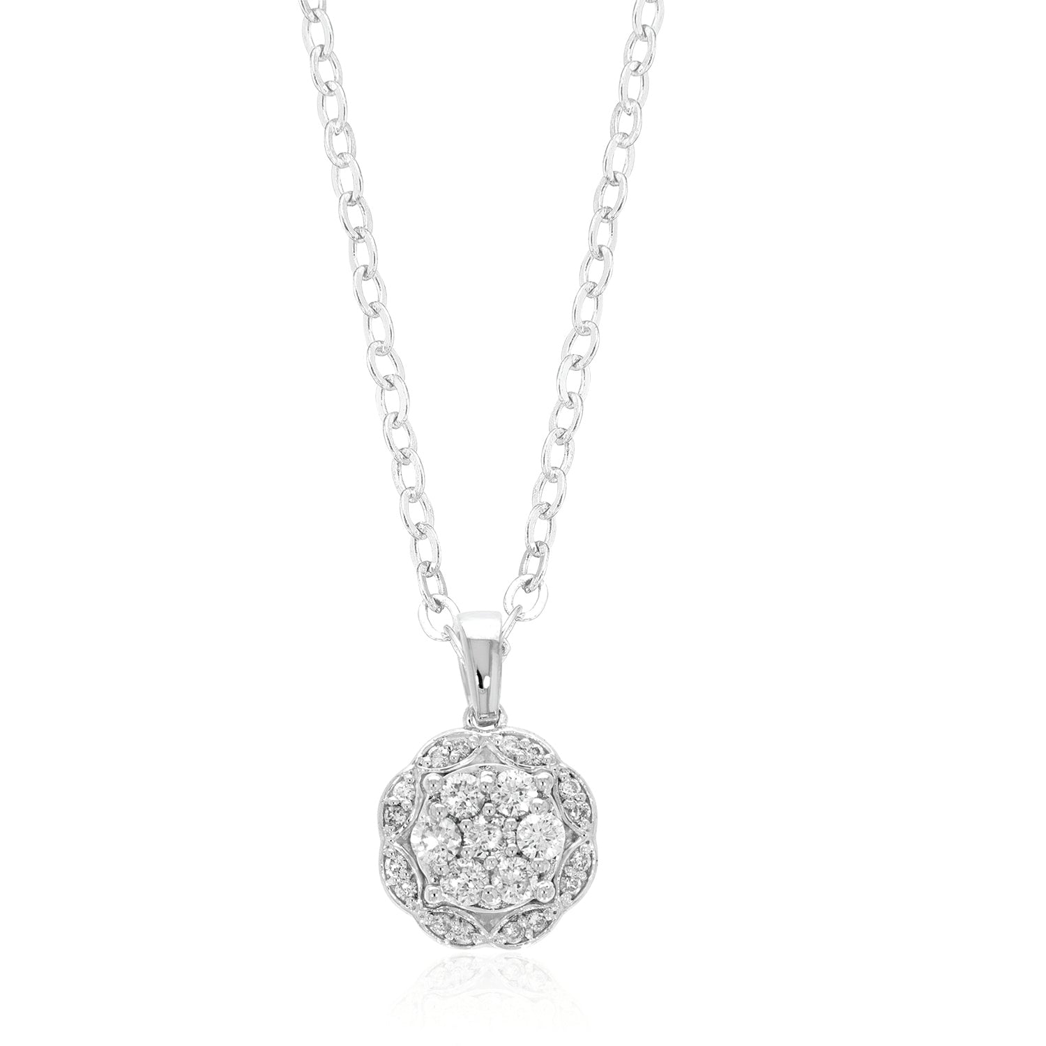 9ct White Gold Round Brilliant Cut 1/2 CARAT tw of Diamonds Pendant ...