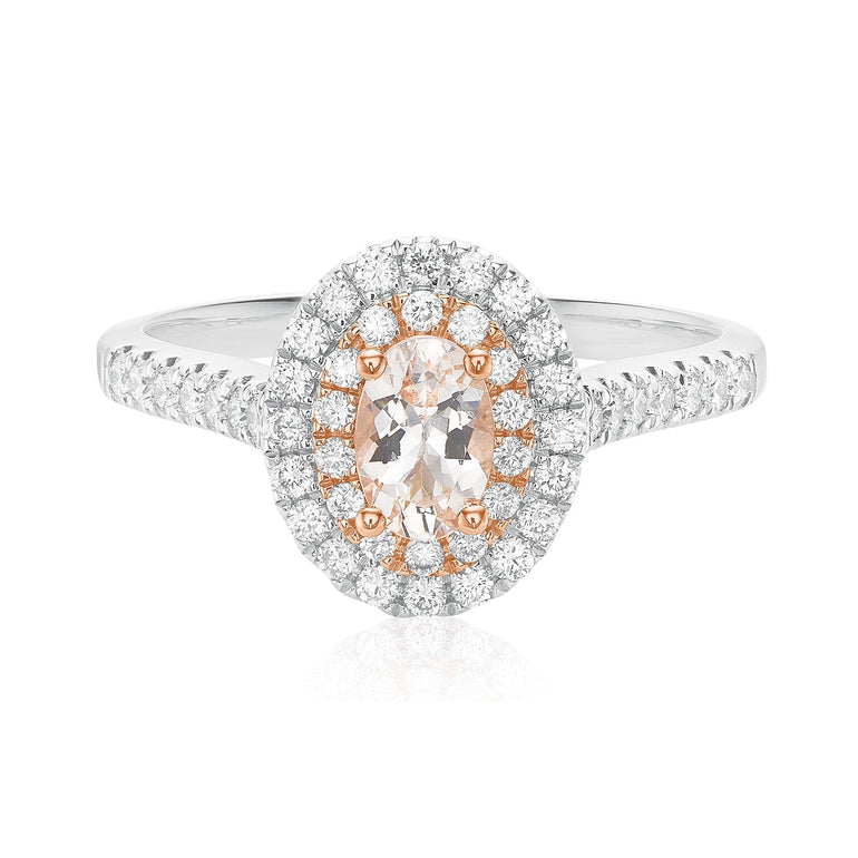18ct White & Rose Gold Oval Cut Morganite 1/2 CARAT tw of Diamonds Ring