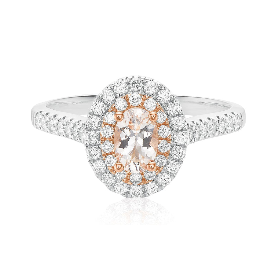 18ct White & Rose Gold Oval Cut Morganite 1/2 CARAT tw of Diamonds Ring