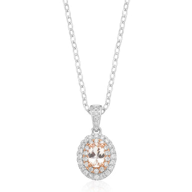 18ct White & Rose Gold Oval Cut Morganite 1/4 CARAT tw of Diamonds Pendant