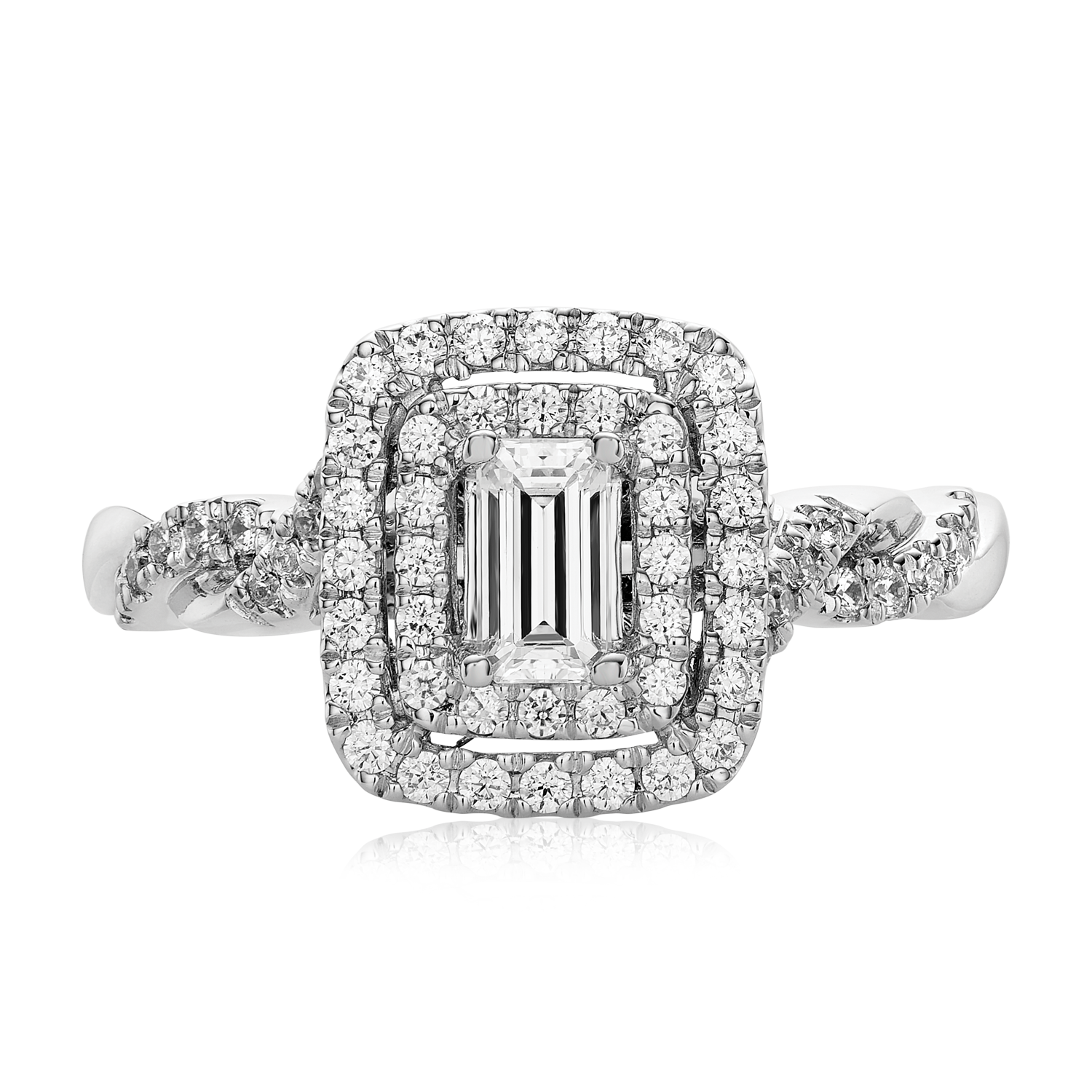 Vera Wang Love 18ct White Gold Emerald & Round Cut with 1 CARAT tw of Diamonds Ring