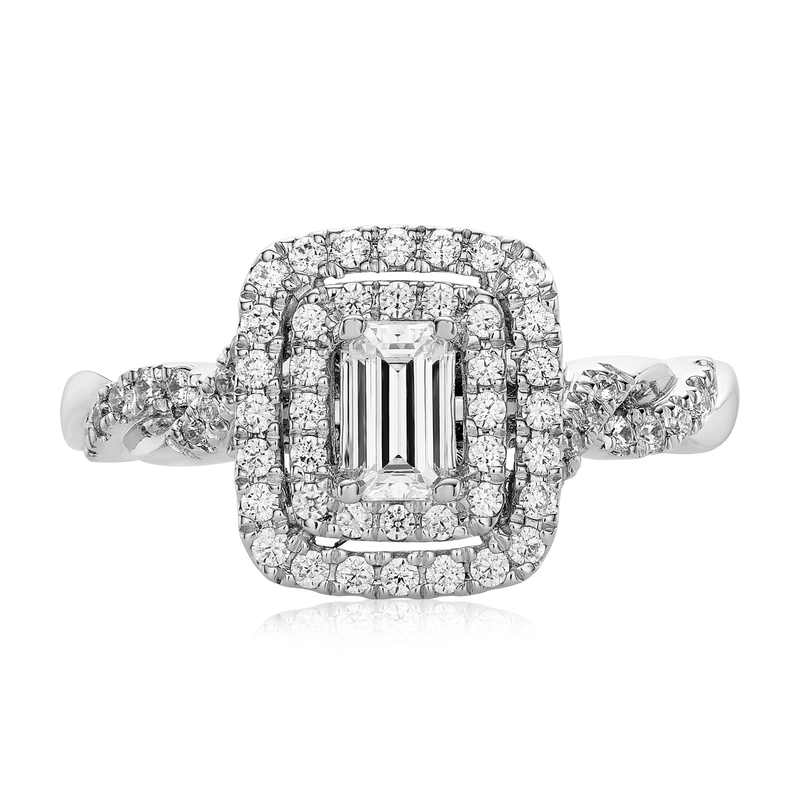 Vera Wang Love 18ct White Gold Emerald & Round Cut with 1 CARAT tw of Diamonds Ring