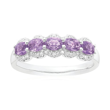 18ct White Gold Oval Cut 0.17 Carat tw Five Stone Amethyst Ring