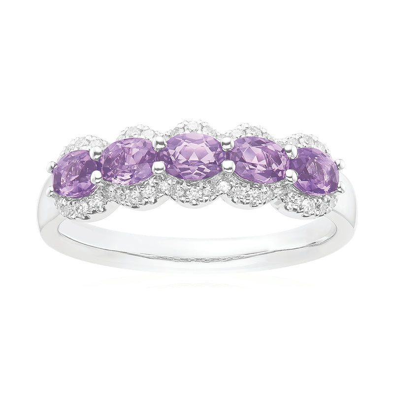 18ct White Gold Oval Cut 0.17 Carat tw Five Stone Amethyst Ring