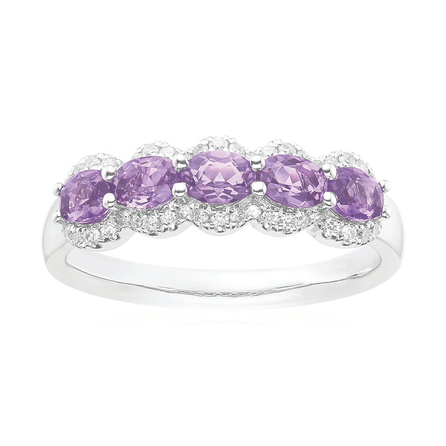 18ct White Gold Oval Cut 0.17 Carat tw Five Stone Amethyst Ring