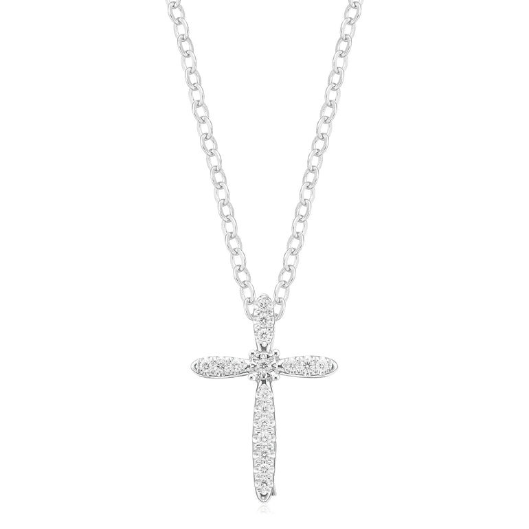 9ct White Gold Round Brilliant Cut 0.1 Carat tw Diamond Cross Pendant