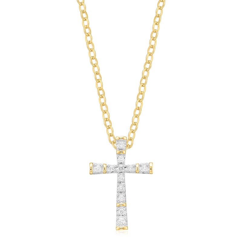 9ct Yellow Gold Round Brilliant Cut 0.07 Carat tw Diamond Cross Pendant