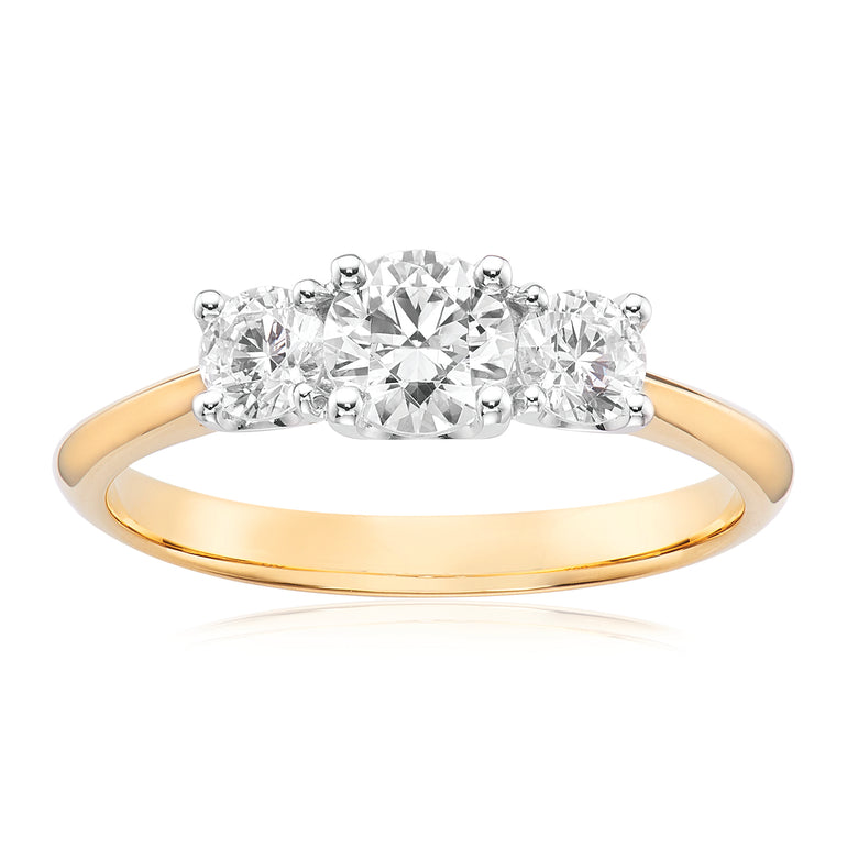 Promise 18ct Two Tone Gold Round Brilliant Cut 1 Carat tw Certified Three Stone Ring