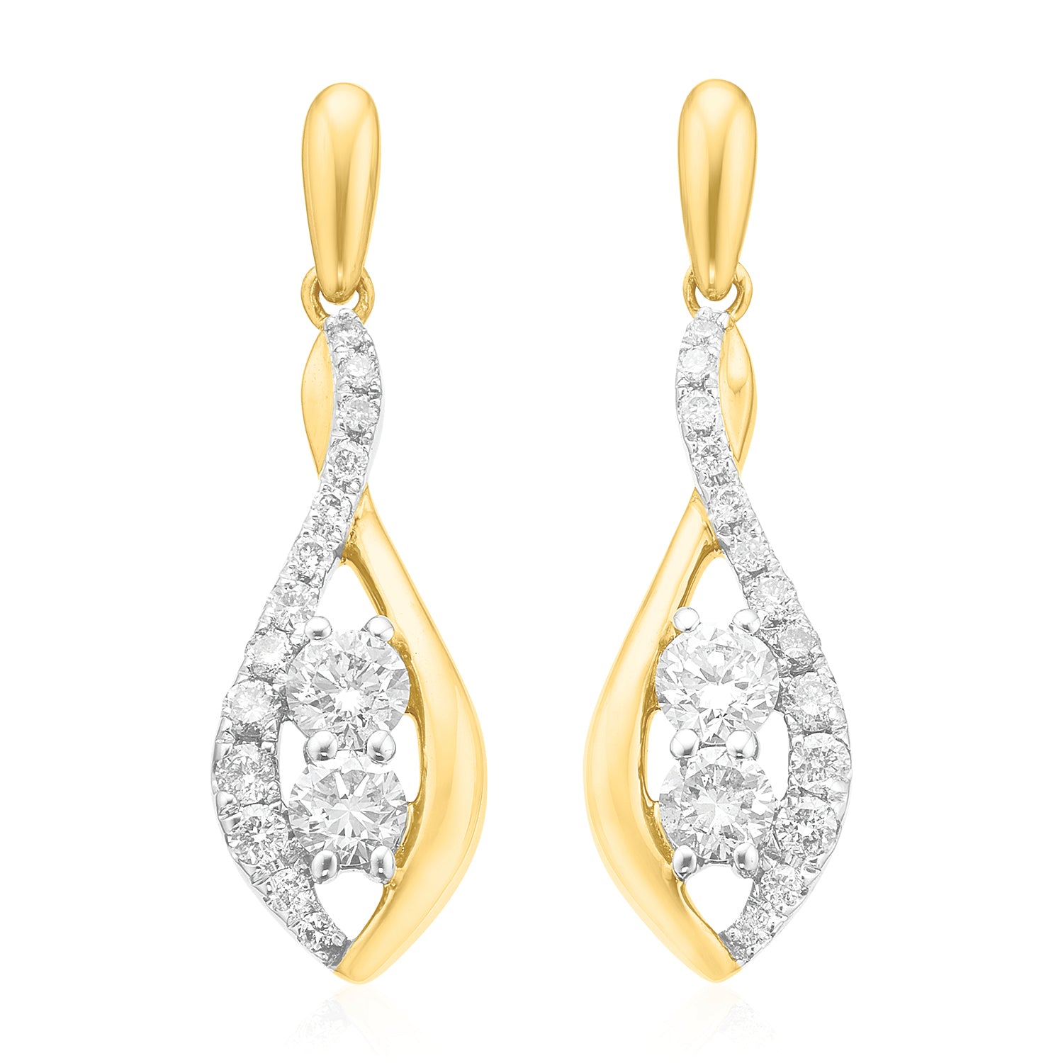 9ct Yellow Gold Round Brilliant Cut 0.38 Carat tw Floating Diamond Drop Earrings