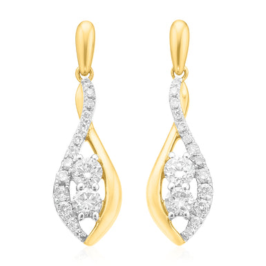 9ct Yellow Gold Round Brilliant Cut 0.38 Carat tw Floating Diamond Drop Earrings