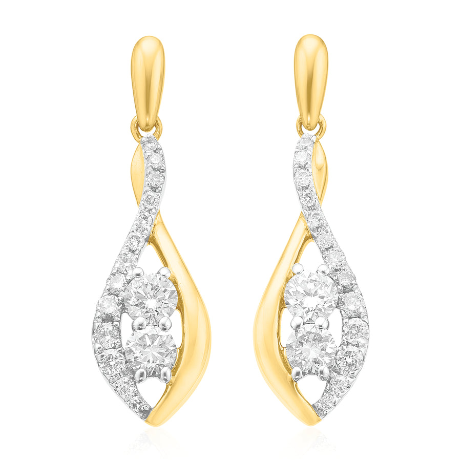 9ct Yellow Gold Round Brilliant Cut 0.38 Carat tw Floating Diamond Drop Earrings