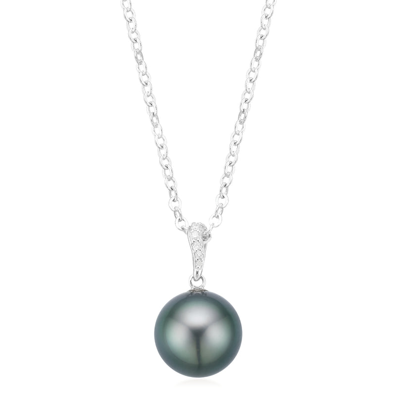 Perla by Autore 18ct White Gold 10mm Tahitian Pearl and Diamond Set Pendant