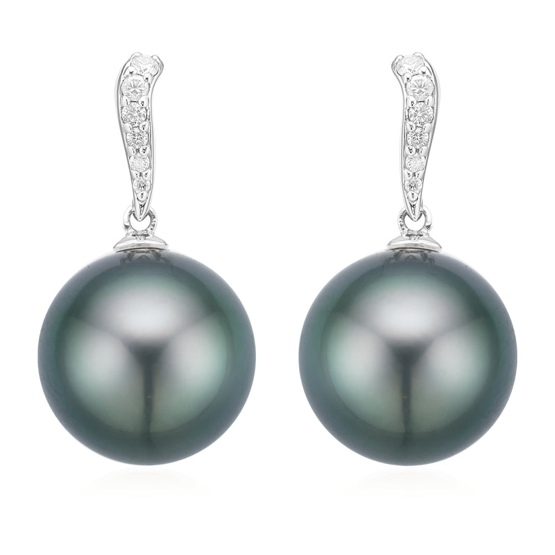 Perla by Autore 18ct White Gold 10mm Tahitian Pearl and Diamond Set Earrings