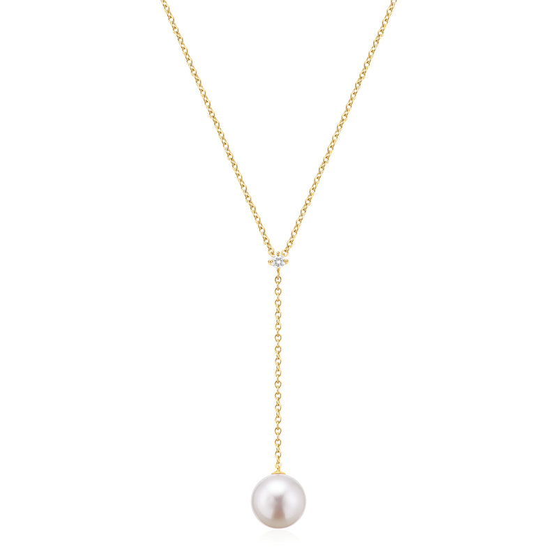 Perla by Autore 18-Carat Yellow Gold with 10mm White South Sea Pearl Diamond Set Necklace