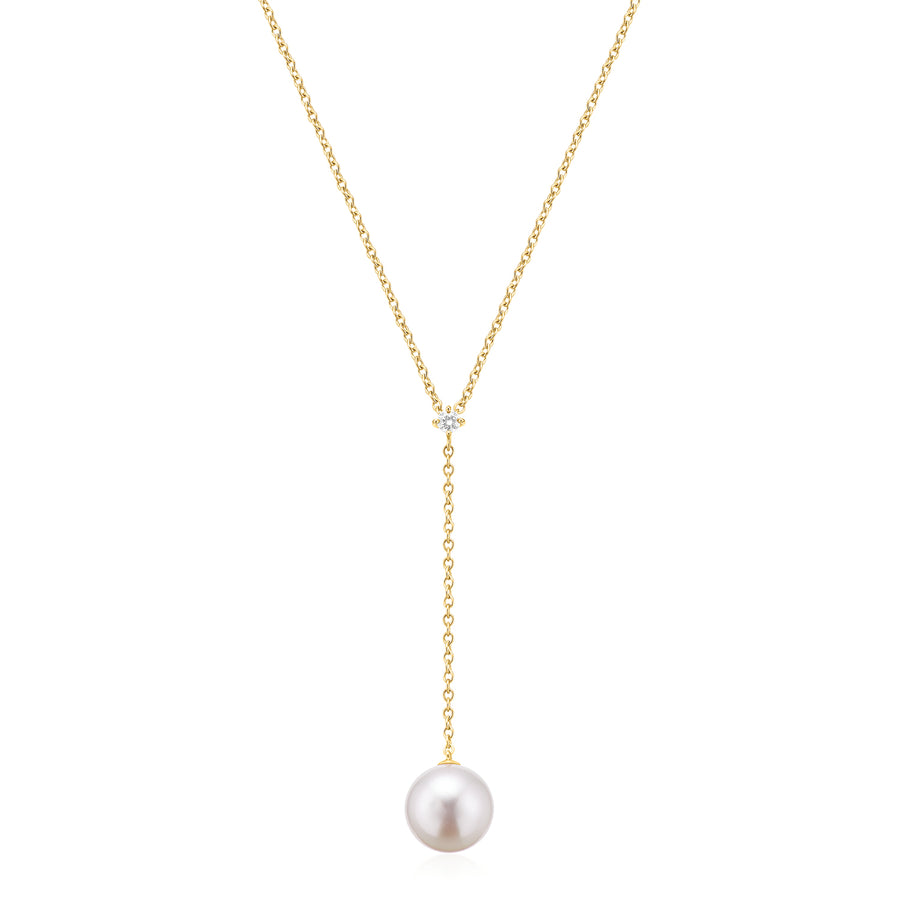 Perla by Autore 18-Carat Yellow Gold with 10mm White South Sea Pearl Diamond Set Necklace