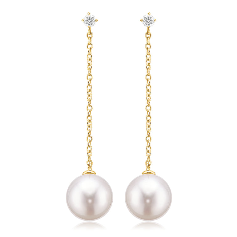 Perla by Autore 18-carat Yellow Gold with 10mm South Sea Pearl Diamond Set Earrings