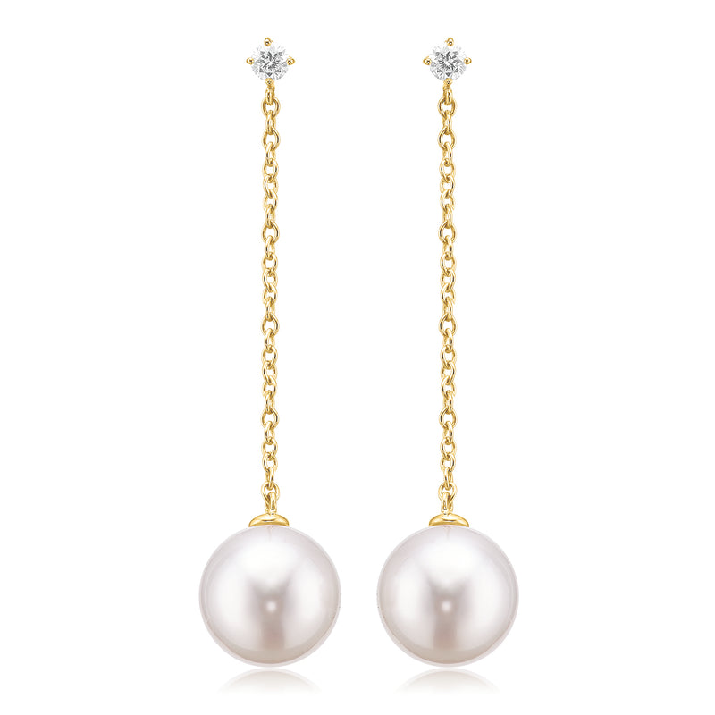 Perla by Autore 18-carat Yellow Gold with 10mm South Sea Pearl Diamond Set Earrings