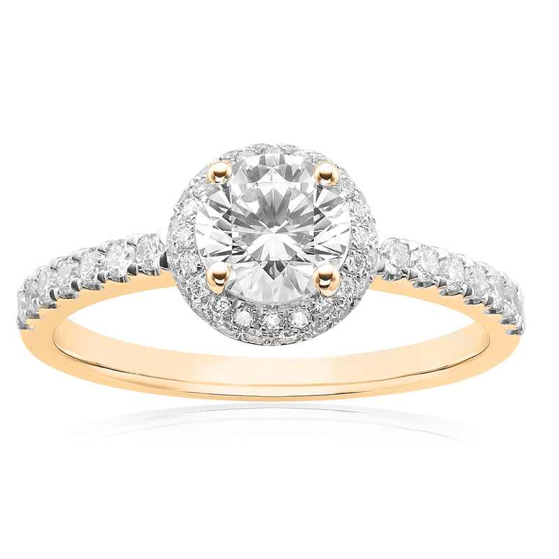 Halo 18ct Yellow Gold Round 1 CTW Halo Diamond Ring
