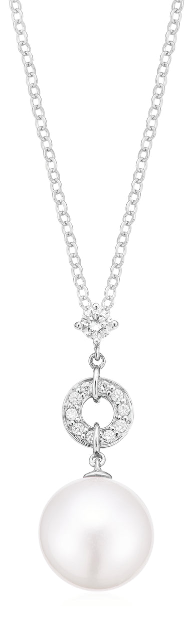 Perla by Autore 18ct White Gold 10 mm White South Sea Pearl 0.27 Carat tw Pendant