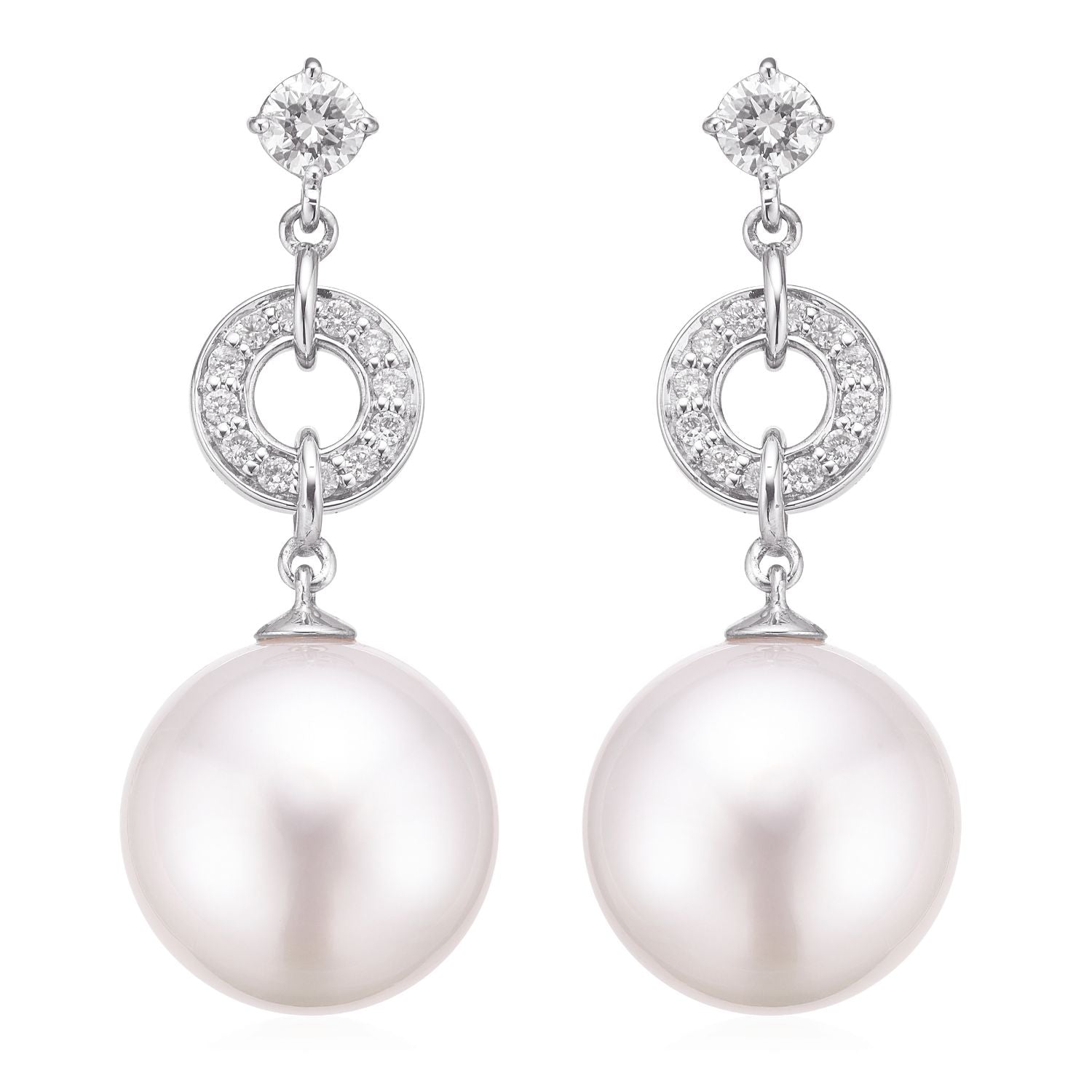 Perla by Autore 18ct White Gold 10 mm White South Sea Pearl 0.26 Carat tw Earrings