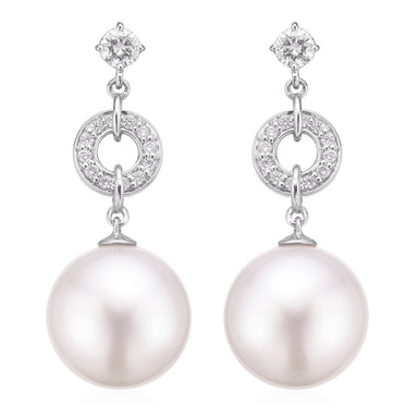Perla by Autore 18ct White Gold 10 mm White South Sea Pearl 0.26 Carat tw Earrings