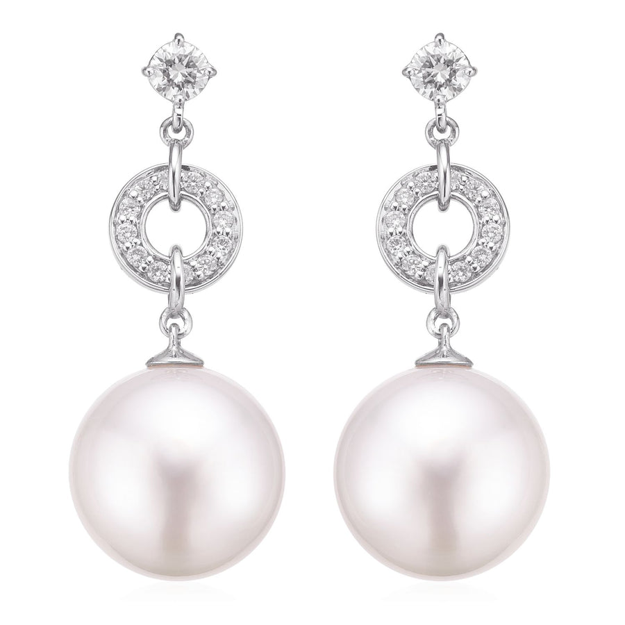 Perla by Autore 18ct White Gold 10 mm White South Sea Pearl 0.26 Carat tw Earrings