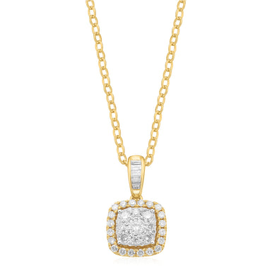 9ct Yellow Gold Baguette & Round Brilliant Cut Diamond Pendant