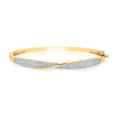 9ct Yellow Gold Round Brilliant Cut 1 Carat tw of Diamonds Bangle