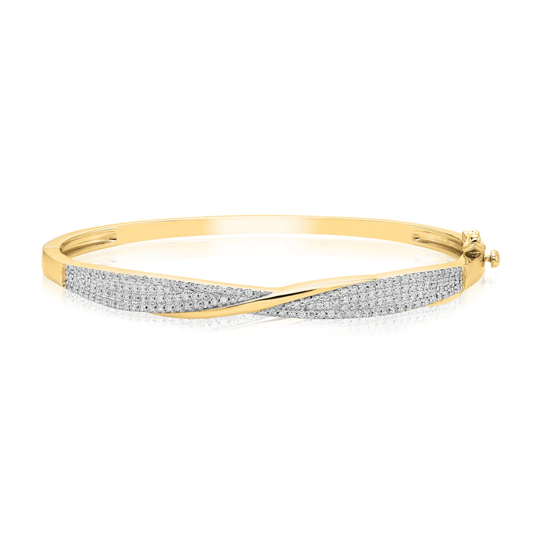 9ct Yellow Gold Round Brilliant Cut 1 Carat tw of Diamonds Bangle