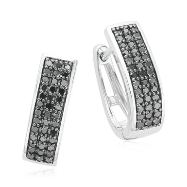 Sterling Silver Round 0.5 Carat tw Black Diamond Hoop Earrings