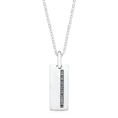 Sterling Silver Round 0.1 Carat tw Black Diamond Dog Tag Pendant