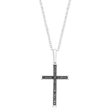 Sterling Silver Round 0.33 Carat tw Black Diamond Cross Pendant
