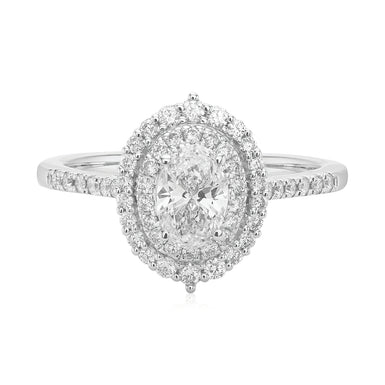 Halo 18ct White Gold Oval & Round Brilliant Cut 1 Carat tw Certified Ring