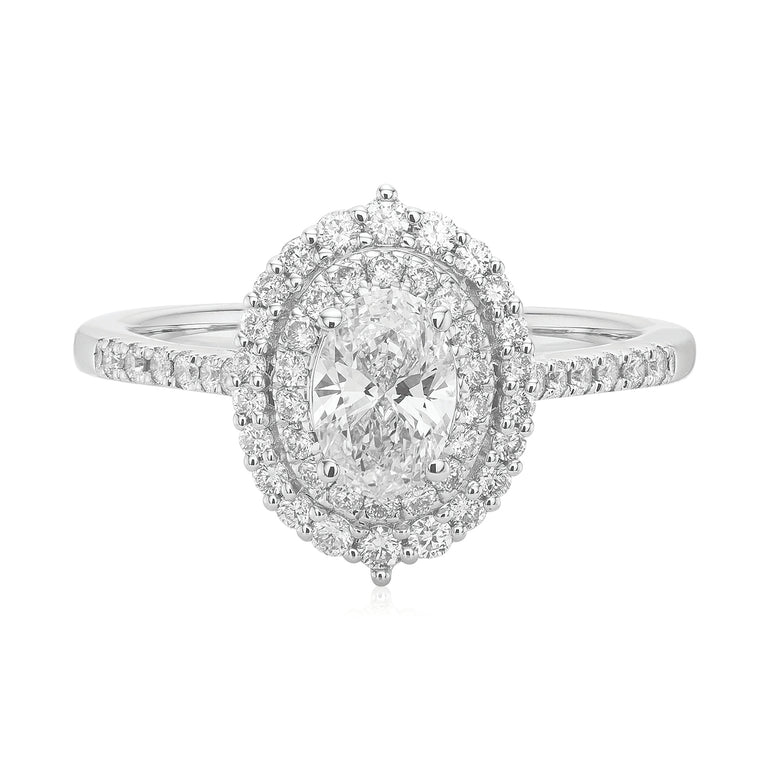 Halo 18ct White Gold Oval & Round Brilliant Cut 1 Carat tw Certified Ring