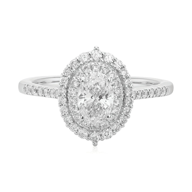 Halo 18ct White Gold Oval & Round Brilliant Cut 1 Carat tw Certified Ring