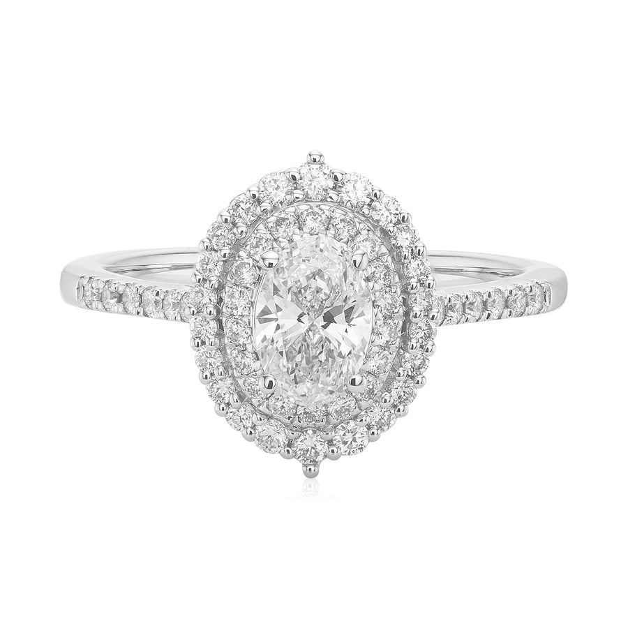 Halo 18ct White Gold Oval & Round Brilliant Cut 1 Carat tw Certified Ring
