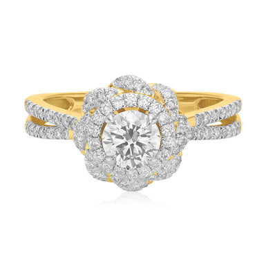 Halo 18ct Yellow Gold Round Brilliant Cut 1 Carat tw Certified Diamond Ring